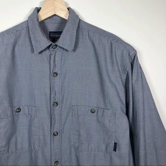 Patagonia Men's Organic Cotton Blue Check Long Sleeve Button Down Shirt M - Picture 3 of 10